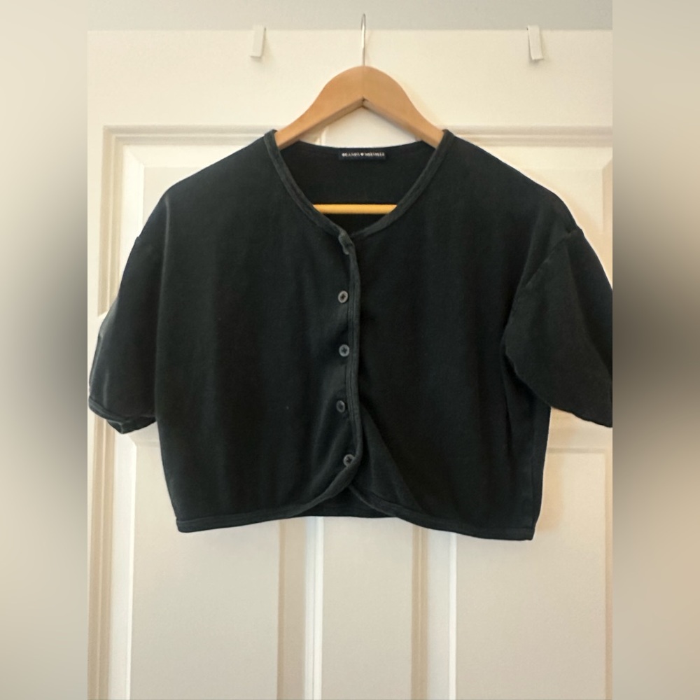 Brandy Melville Black Button Down Cropped Top